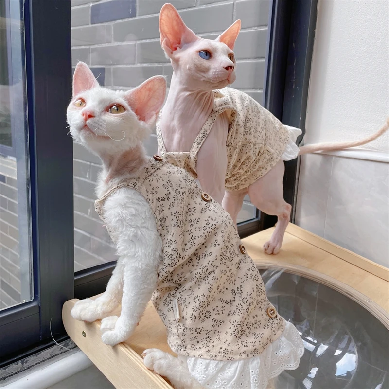 Sphynx Cat Clothes Cotton Lace Kvetinové šaty pre mačiatka Spring Sweet vesta pre samicu Cat Vintage Cardigan Tričko pre Devon Rex
