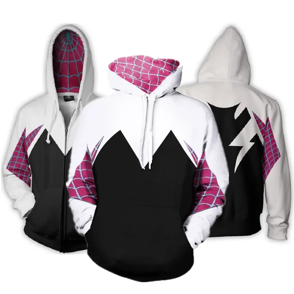 Spider Gwen Stacy Hoodie Kimonos pour femmes et hommes, kostým de cosplay, pull à capuche, streetwear Adulte, fête d'Alloween,