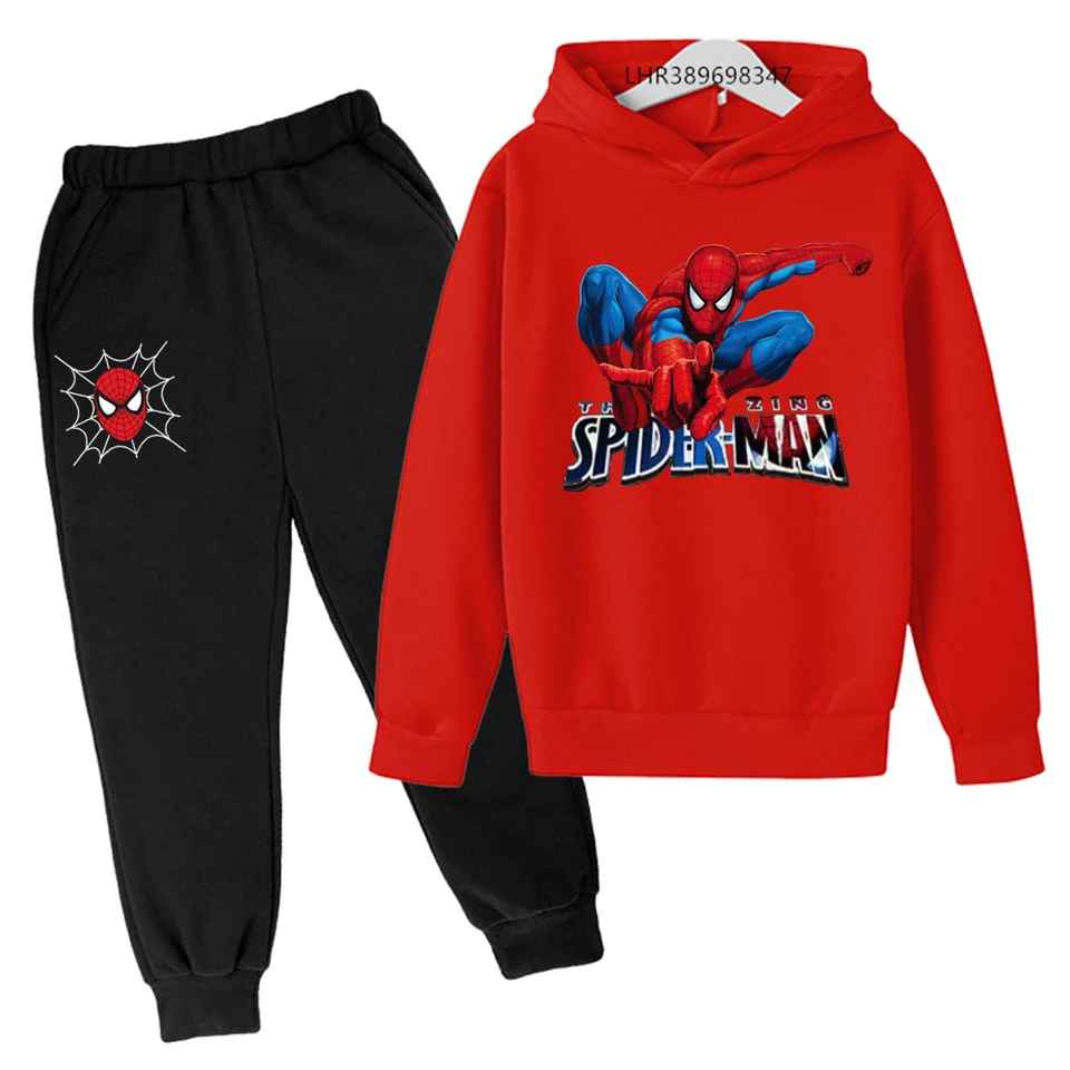 Spider-Man Autumn Winter Detská mikina vhodná 3-12 rokov chlapcov dievčatá Darčekové oblečenie voľný čas pre mikinu oblečenia +nohavice