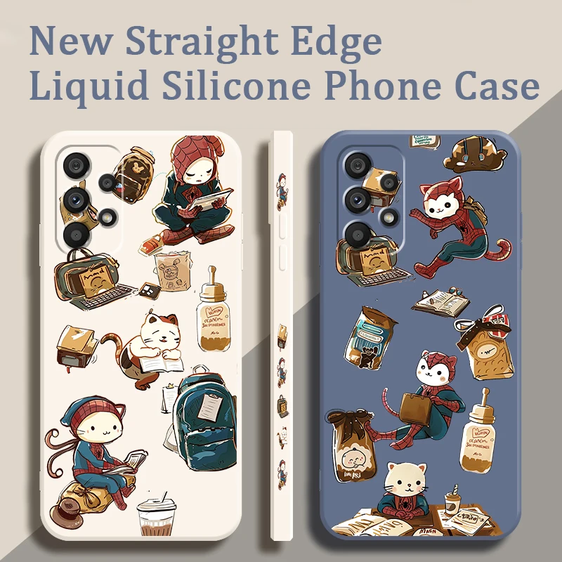 Spider Man Cat Retro Cartoon Liquid Left Lany pre Samsung A54 A53 A52 S A33 A32 A51 A71 A21S A13 A73 A72 A23 A12 5G 4G 4G TPU