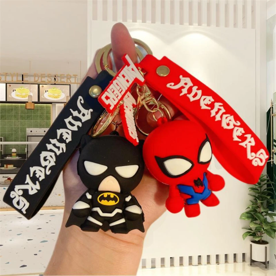 Spider-Man superhrdina Spiderman Cartoon Keychains roztomilý postava Keyrins pre tašku Spider Man Silikone prívesok Kľúčový držiak šperky darček