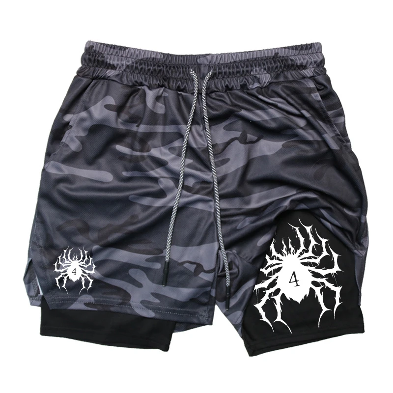 Spider Print 2 in 1 Performance Shorts for Men Gym Cvičenie beží s telefónny