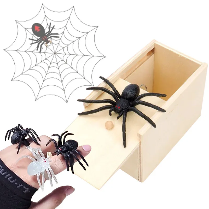 Spider Scare Box Pop -Out Gumber Spider Hand vyrábanie drevená strašidelná škatuľka Zábavná prekvapenie žartového trik Trick hračka pre deti halloween darček