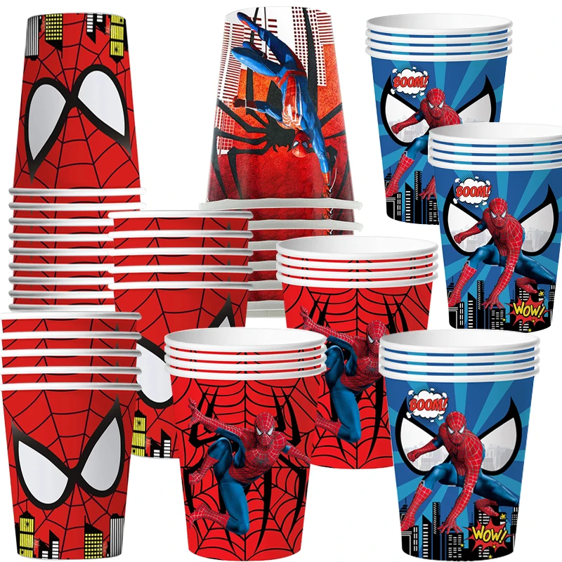Spiderman Narodeninové šálky šálky, 9oz jednorazové papierové poháre Spidey Paper for Spider Party Supplies uprednostňujú dekorácie dekorácie.