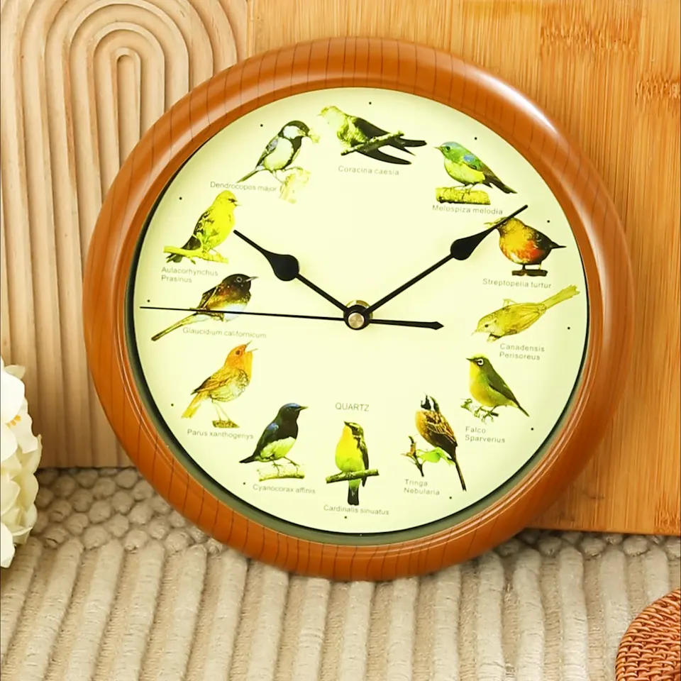 Spievanie vtákov Wall Clock Hodiny so zvukom pre obývaciu izbu Office Domáce ozdoby kancelárska spálňa Kuchyňa Domáca dekorácia