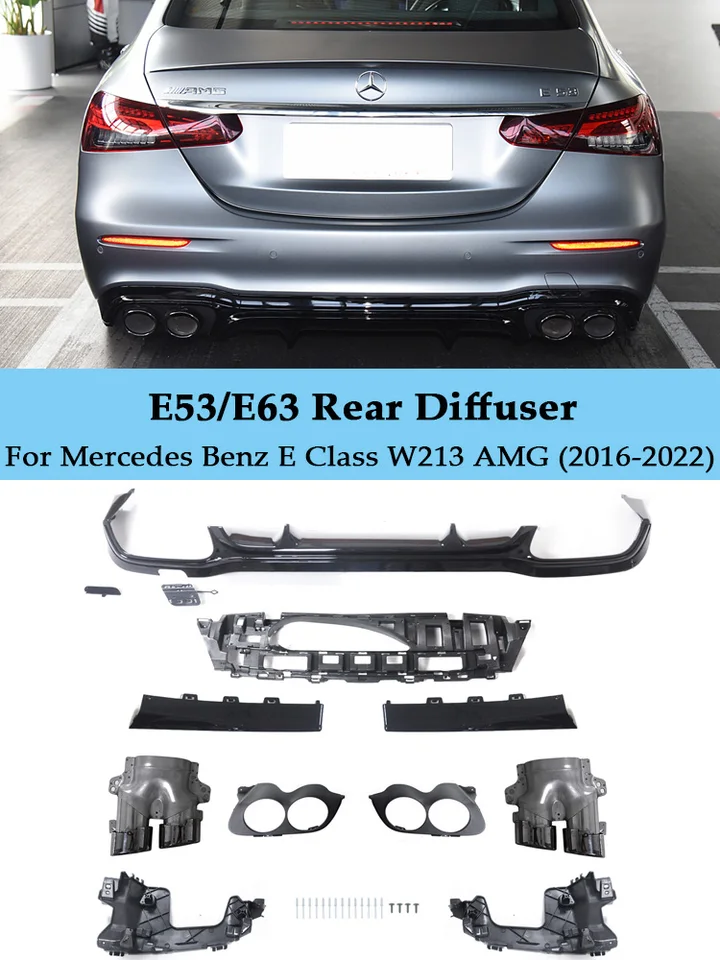 Spiler difúzora zadného nárazníka s špičkami výfukových plynov pre benzingovú triedu W213 E200 E260 E300 AMG Sedan 2016-2022 E63 E53 Vzhľad štýl