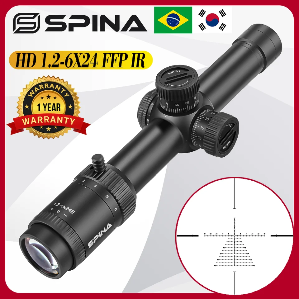 Spina Optics FFP/SFP 1.2-6x24 Červená/zelená iluminantný kompaktný zrak 30 mm priemer trubice taktické poľovné pušky s qd držiakom