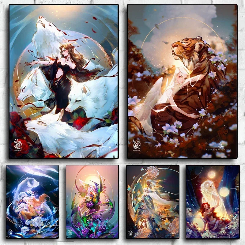 Spirit Animals Plagát Staroveká ducha zviera sova sova motýľ medveď Beauty Spirit Beast Canvas Tlač plagátu Domáca izba Art dekorácie