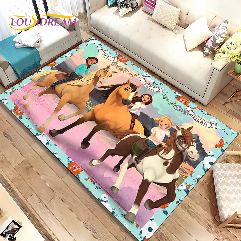 Spirit Riding Free Horses Cartoon Area Koberce, kobercové koberce pre domácu izbu Spátňa Sofa Decort Decor, Detská neplatná podlahová podlaha 3D