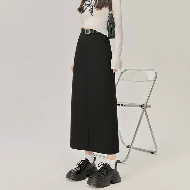 Split Suit midi sukne Ženy Summer High Pase Slim A sukňa sukňa ženská kancelária elegantná príležitostná Kórejská čierna vinobranie