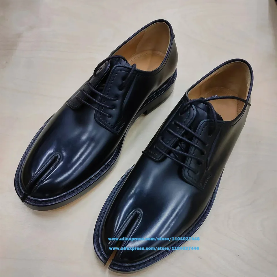 Split Toe Tabi topánky šnurované mäkké kožené topánky Pánske jediná topánky mäkké podrážky luxusný dizajnér ručne vyrábané ffice topánky mužské topánky