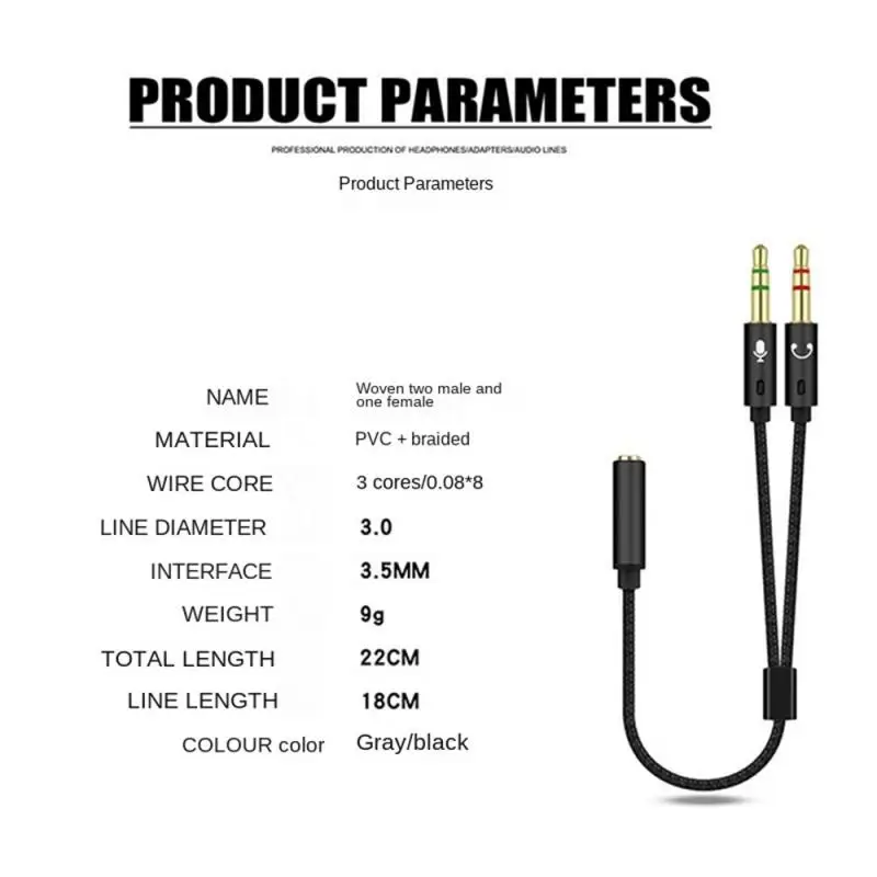 Splitter kábel pre slúchadlá pre počítač 3,5 mm žien až 2 samec 3,5 zdviháka mikrofónový zvukový splitter Mikrofónový adaptér AUX kábel