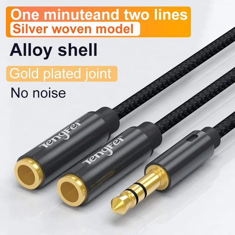 Splitter pre slúchadlá 3,5 mm 2 -Way Aux Muž na ženský adaptér slúchadiel Dvojitý stereo y splitter kábel pre televízor telefón PS4