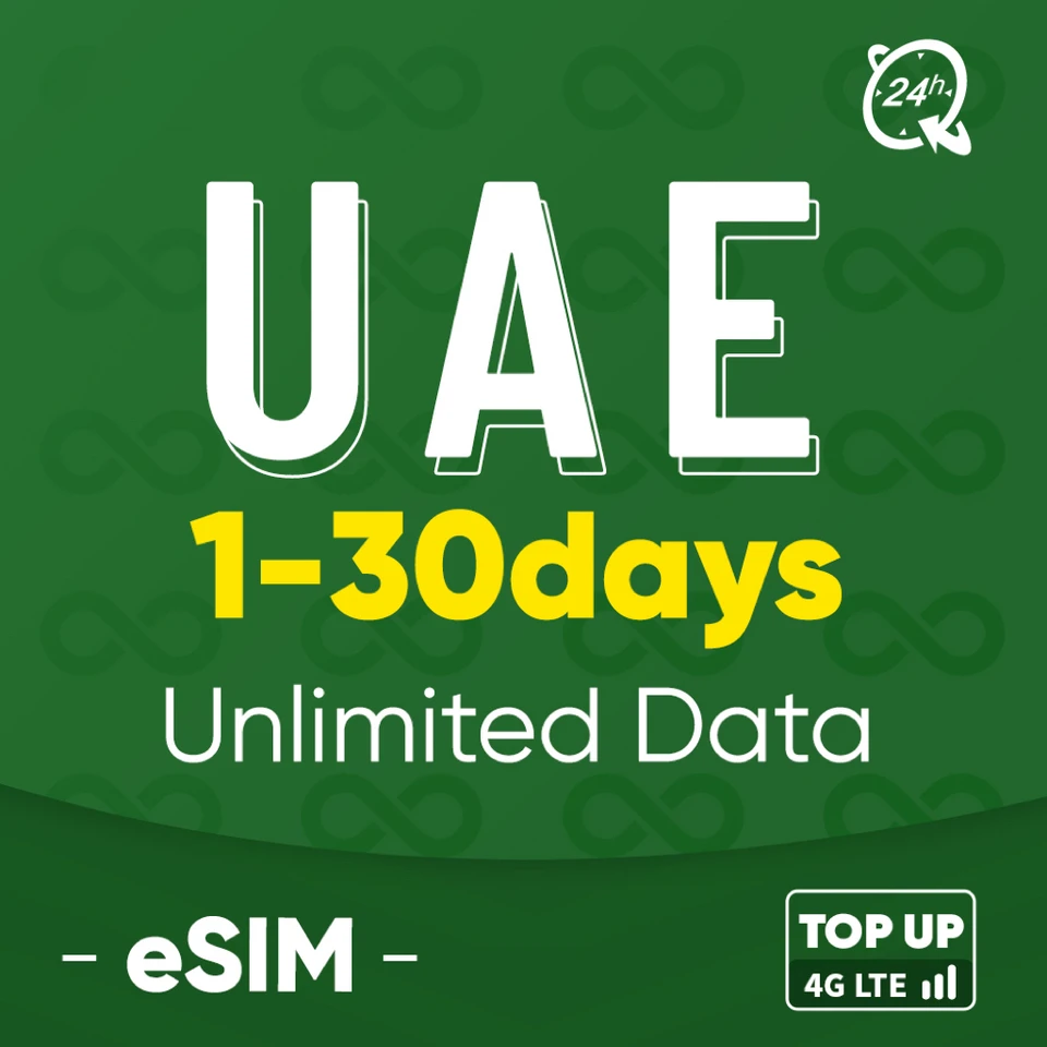 Spojené arabské emiráty Dubaj predplatené údaje SIM Card Unlimited 4G Data Plug-and-Play Travel Mobile SIM karta Support ESIM Top Up