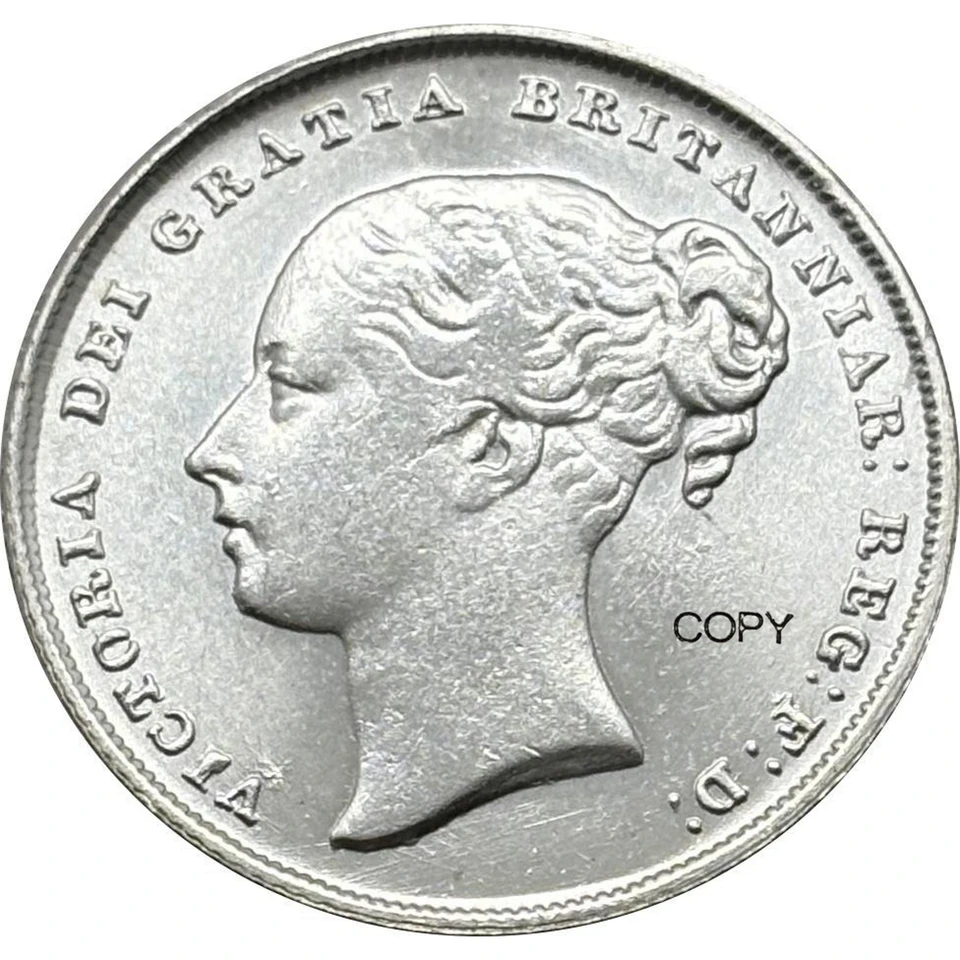 Spojené kráľovstvo 1851 1 Jeden šiling Victoria britský portrét strieborná kópia Pamätné mince WW2 Moneda Collectible Coins