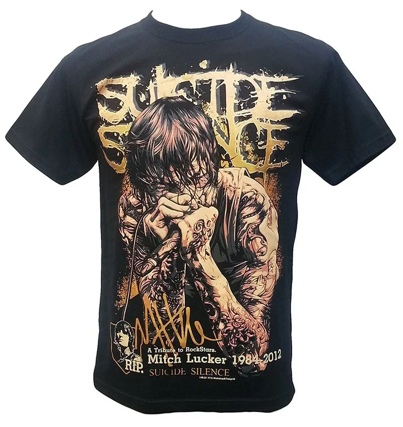 Spoločnosť tričká Mitch Lucker Suicide Silence American Musician a hlavný spevák T košeľa čierna posádka Neformálne krátke tričká s krátkymi tričkami