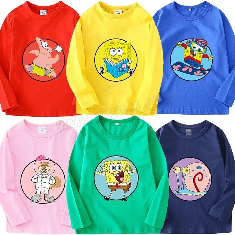 SpongeBob Squarepants s dlhým rukávom tričko Patrick Star postava Kids Cotton Tees Cute Tops Boys Dievča