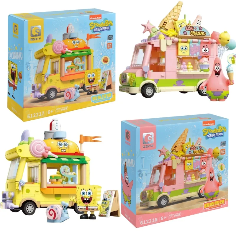 SpongeBob Squarepants Series Building Blocks Hračky hamburger car patrick Star Dezert Ice Cream Anime Anime Model Model Blokuje detské darčeky