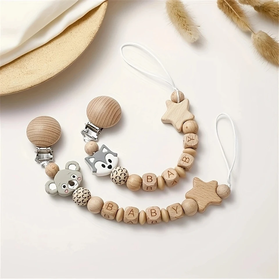 Sponky na cumlíce drevené figuríny držiak na bradavky držiak klipový reťazec Silikón medveď koala zvierací pacifiers zubné hračky