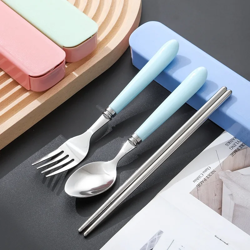 Spoon vidlice paličke prenosné prenosné riadové súpravy s obedom s krabicou set 410 z nehrdzavejúcej ocele
