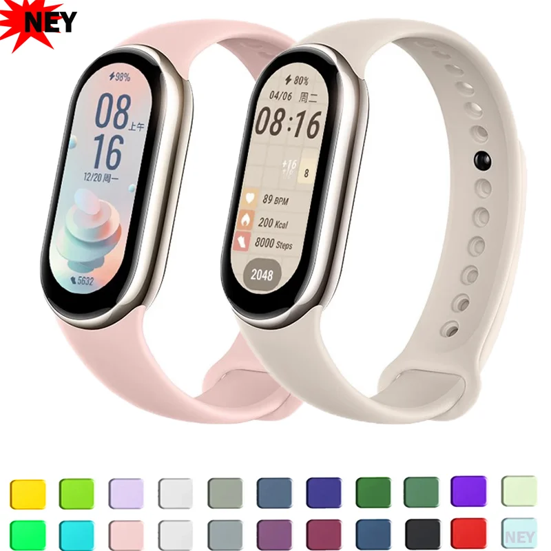 Sport WatchBands for Xiaomi Mi Band 8-9 NFC Náhrada Miband9/8 Silikónový náramok Vodotesný remienok Smart Mi Band 9 Príslušenstvo