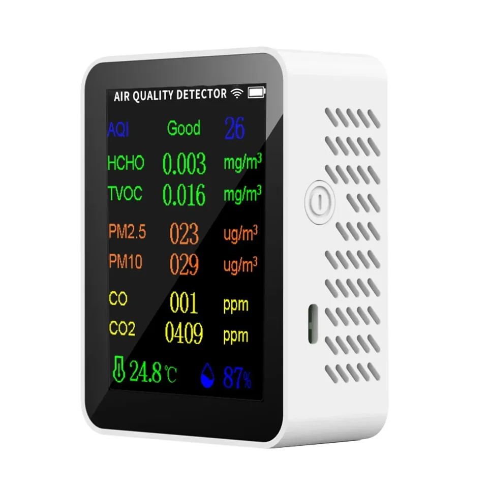 Spoľahlivý 10 v 1 tester kvality ovzdušia PM2 5 pm10 HCHO AQI TESTter TESTER HIGHT Vysoko presný senzor Veľký displej