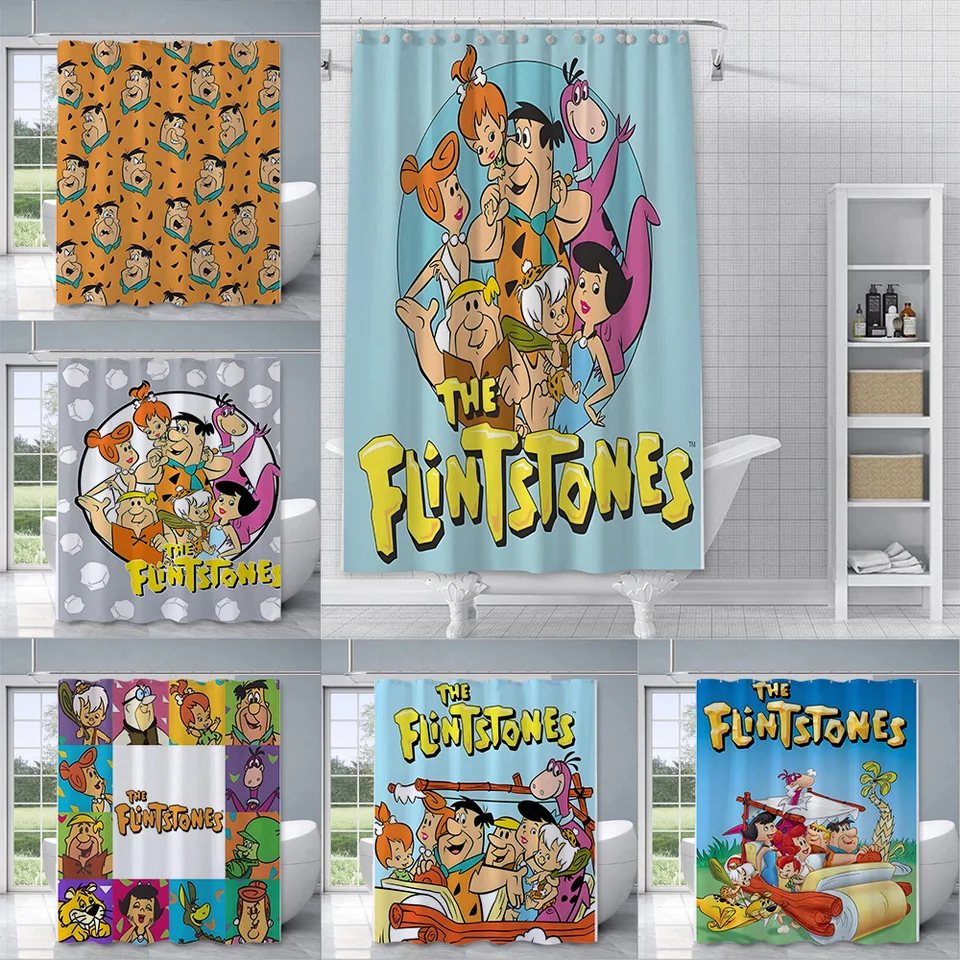 Sprchová závesy Nepremokavá polyesterová tkanina Farba farebné záclony klasické karikatúry Flintstones domáca kúpeľňa dekor s háčikom