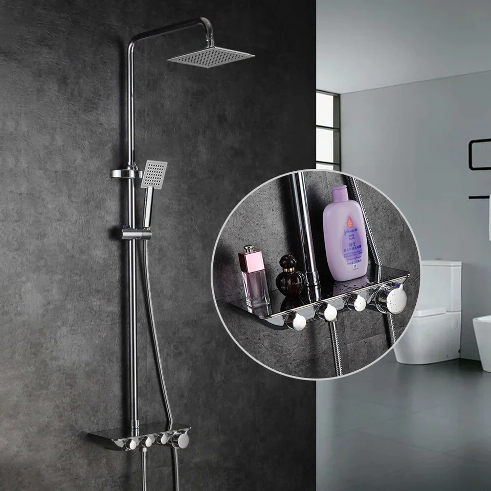 Sprchové faucety mosadz chróm faucet štvorcová trubica s jednou rukoväťou Dažďová sprcha s posúvačom na stenu voda Mixer Tap 883211l