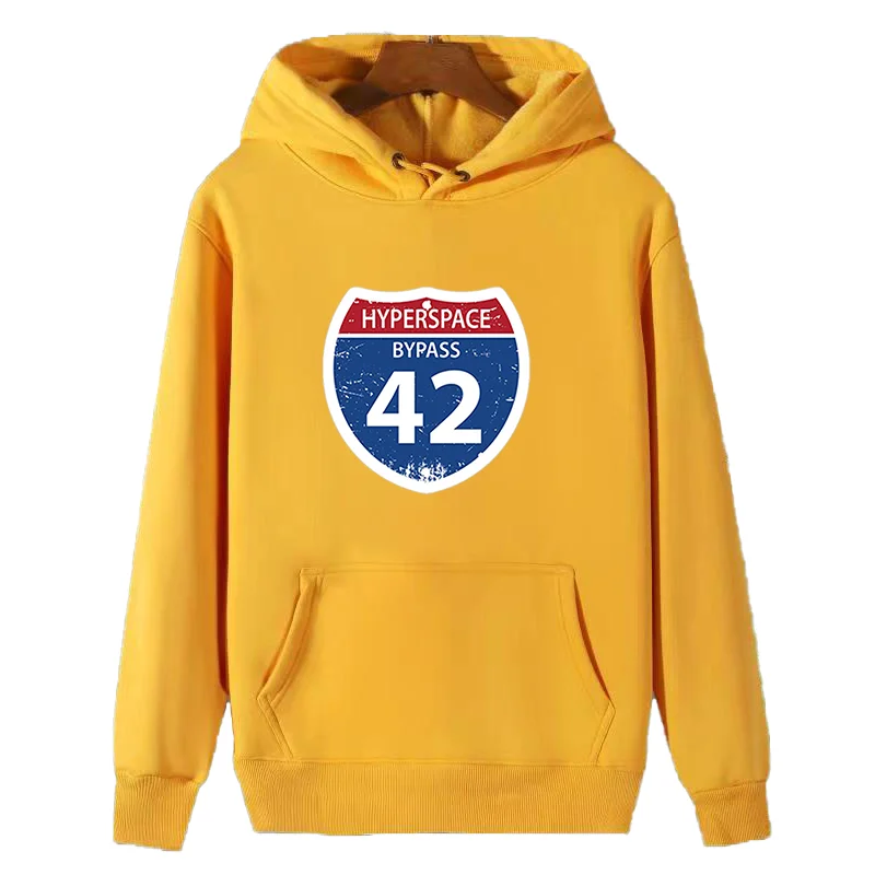 Sprievodca stopami po galaxii bypass 42 Hyperspace Douglas Adams Grafické kapucňové mikiny bavlnené náležitosti fleece Hoodi
