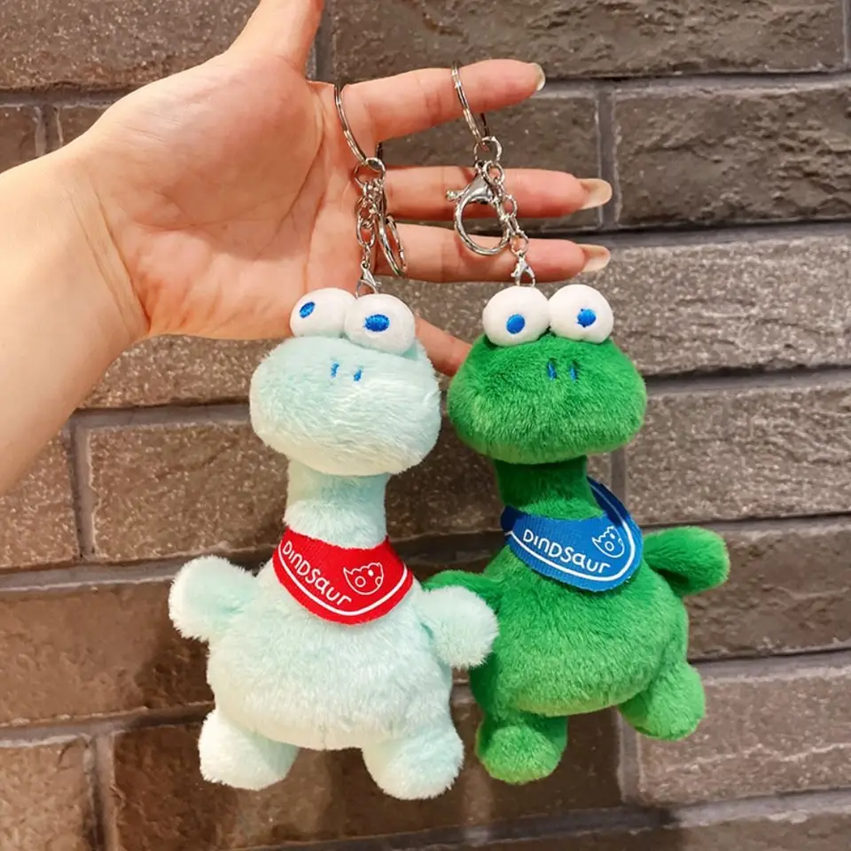 Sprievodné hračky Decan Decan Danss Animals Plush Dinosaur Keychain Dinosaurus plyšový kľúče Zelený dinosaur batohový batoh batohu