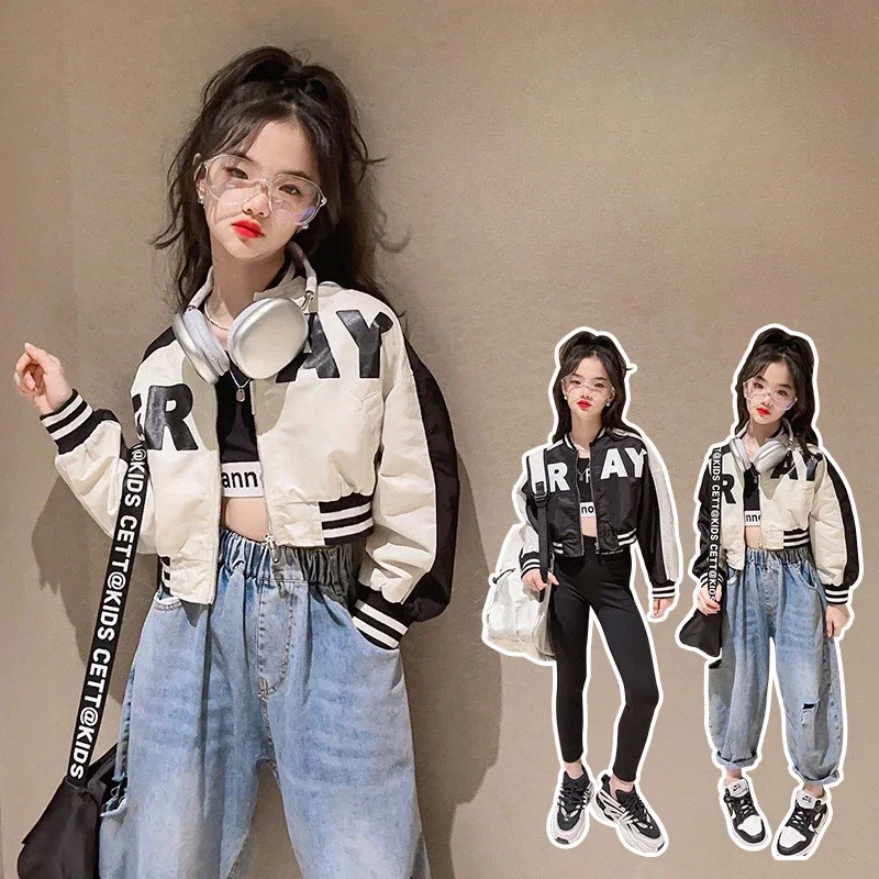 Spring Autumn Dievčatá Tracksuit Teenage Fashion Patchwork farebné odevy Streetwear kostýmy bunda6 8 10 11 12 14y Windbreaker