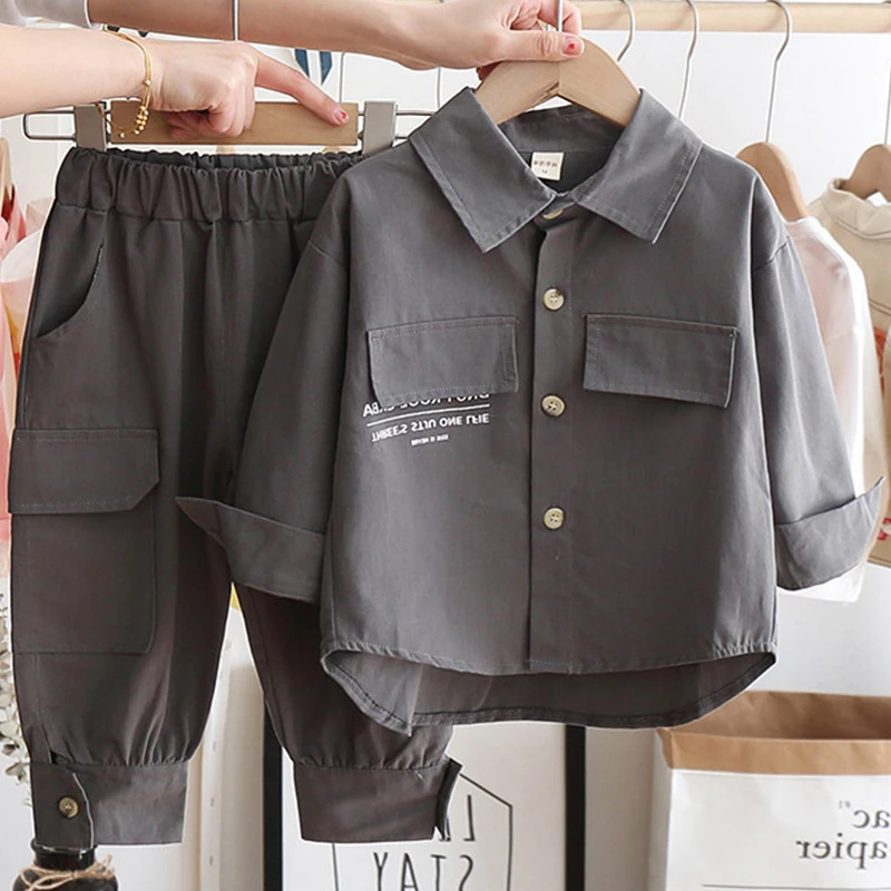 Spring Autumn Kids Clothing Boys Boutique Clothing Kórejský módny ležérny list bavlnený kabát+detské súpravy nohavíc BC1382-1