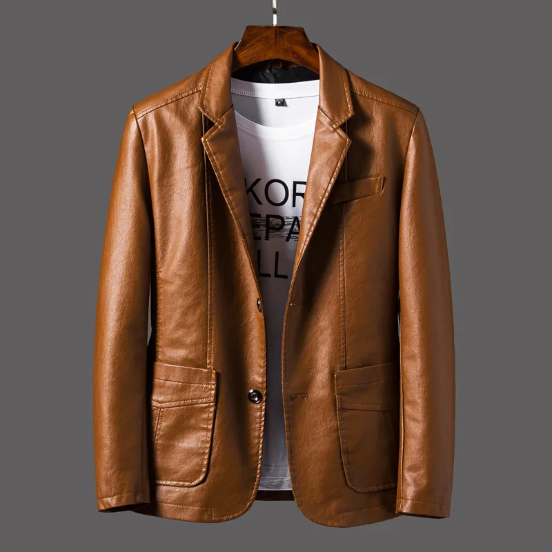 Spring Autumn Mens Pu Kožená bunda Slim Fit Casual Blazer Coats Men faux kožené otáčky maskulino plus veľkosť m-6xl my164