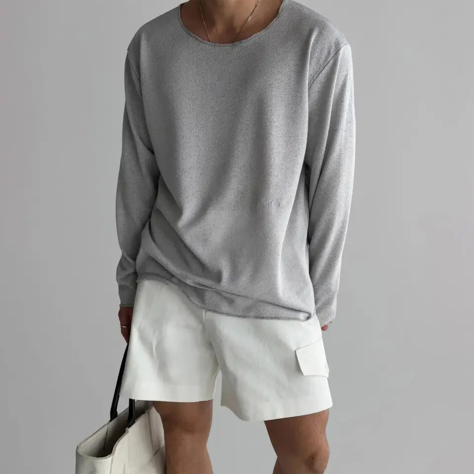 Spring Autumn Muži horný okrúhly krk dlhé rukávy Dlhé rukávy tenké dutiny z pevnej farby voľná stredná dĺžka hip hop hopu streetwear mikina