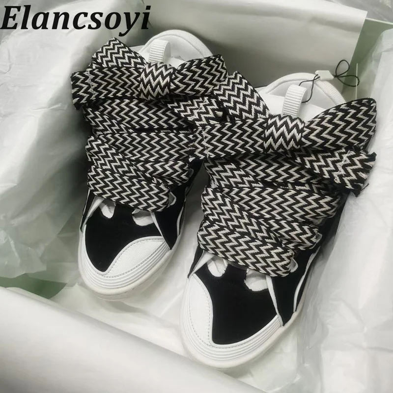 Spring Autumn Originálny kožený okrúhly prst šnurovania tenisky Plochá podpätky hrubé podpora Príležitostné topánky Priedušné tenisové topánky Unisex