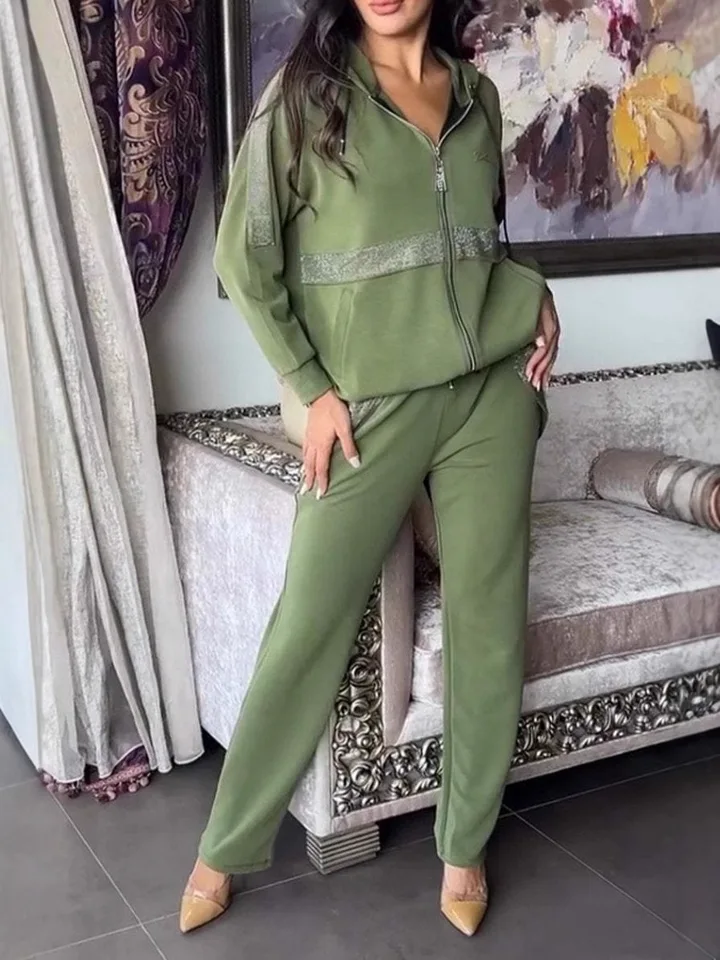 Spring Autumn Príležitostná dvojdielna súprava Ženy s kapucňou s kabátmi zipsom+šnúrka ceruzka Panty Suit Sportswear Jumper Outfits