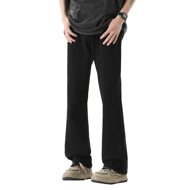 Spring Autumn Pánske masívne farebné tlačidlo Zipper vysoký pás vreciek Gradient Loost Cargo Boot Cut Wide Nohu nohavice džínsové nohavice