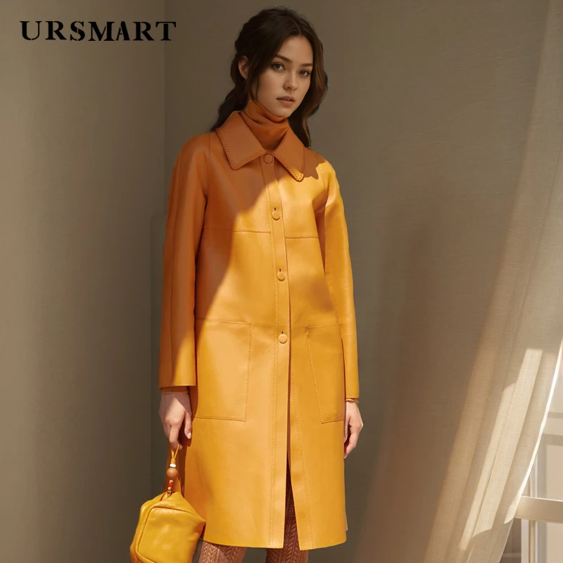 Spring Autumn Sheepskin Coat pre ženy s jednostranným voľným fit otáčaním goliera štýlová kožená bunda Ženy