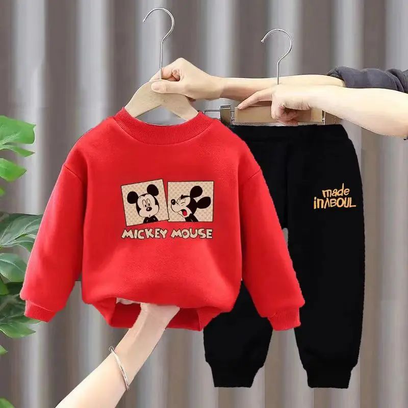 Spring Kid Girl Set Children Disney Mickey Minnie tlačené mikiny pullover a nohavice oblek z hornej časti spodných súprav