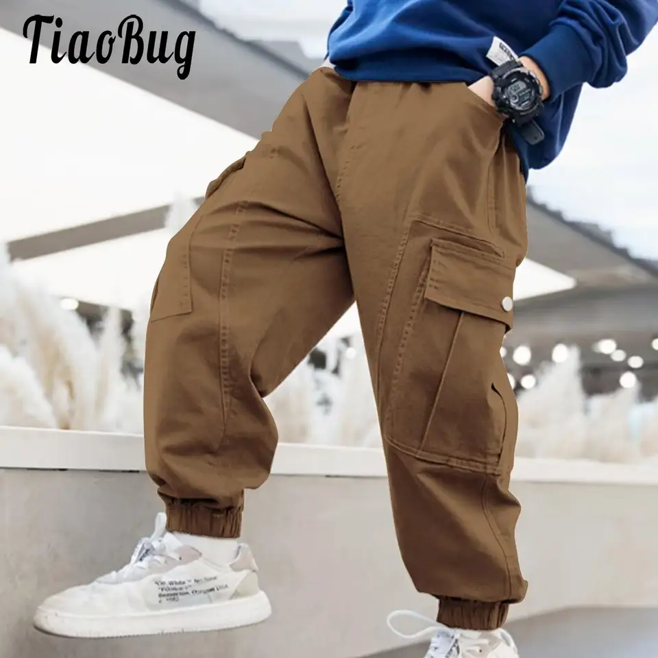 Spring Kids Joggers Nákladné nohavice Šport Hip Hip Hop Pocket Teens Boys Skateboarding Nákladné nohavice pre deti nohavice 5-15Y