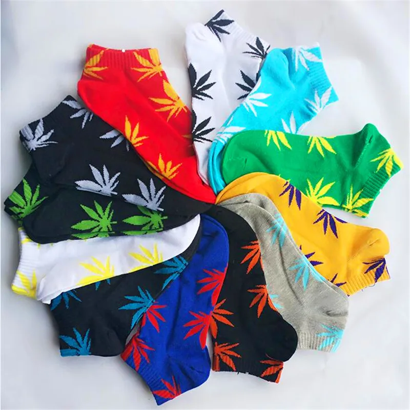 Spring Men Weed krátke ponožky móda farebný javorový list vzorovaný pár ponožky Pánske a dámske bavlnené hip hopové ponožky