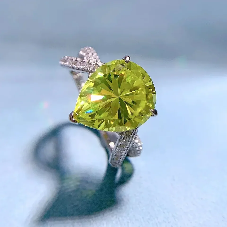 Spring Qiaoer Luxus 100% 925 Sterling Silver Pear Cut 10*12 mm Peridot Gemstone jemný šperk Svadobný zásnubný prsteň
