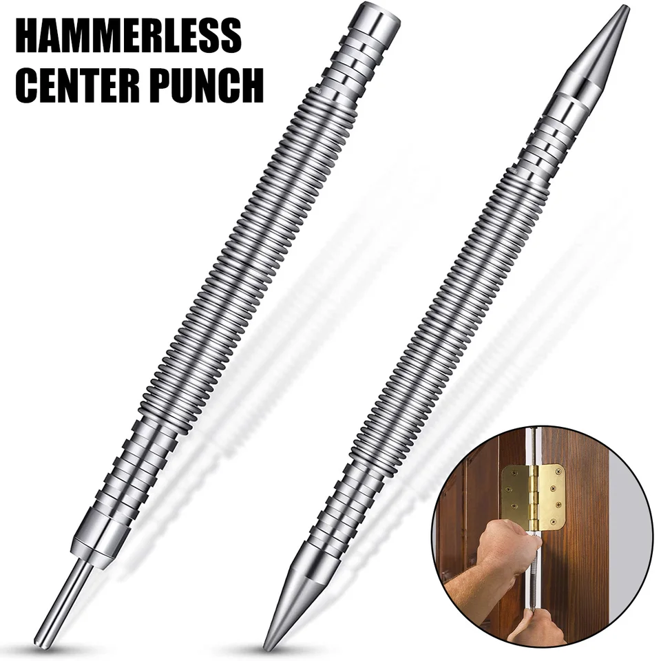 Spring Tool Hammerless Set Center Pun Punch Punč pružiny naložené označovanie tesár Woodworking Bit Bit Bit Dvere Recover