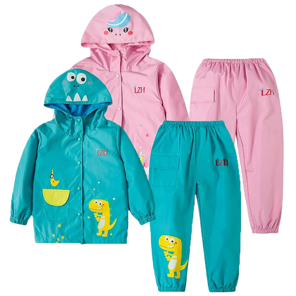 Spring Unicorn Waterproof Clothes s dlhým rukávom Boy Girls Dievčatá oblečenie kabáty kabátu+nohavice súpravy Raincoat Detské oblečenie 2 4 6 rokov