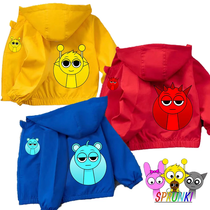 Sprunki deti jar jesenná bunda Coats Game Cartoon Anime Windbreaker s kapucňou tenký vodotesný s dlhým rukávom Top Coat Clothing