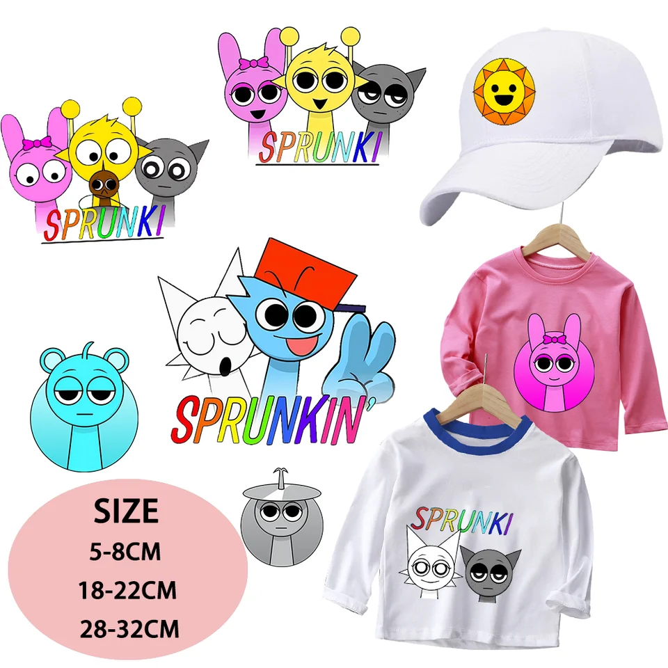 Sprunki prenos tepla Tričko Tričko Tričko DIY Men Men Ženy Anime hra Patch Iron Transfer Hot Thermal Sticker Darček