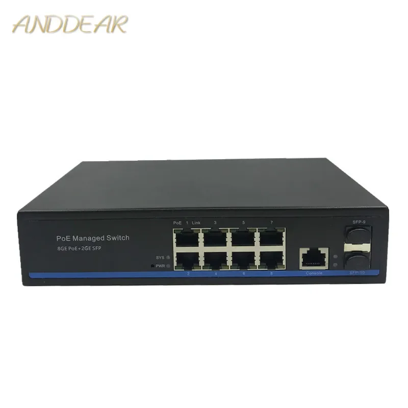 Správa 8 port 10/100/1000 Mbps Poe Ethernet Switch Sway Switch s 2 Gigabit SFP Slots IGMP VLAN Management PoE prepínač PoE