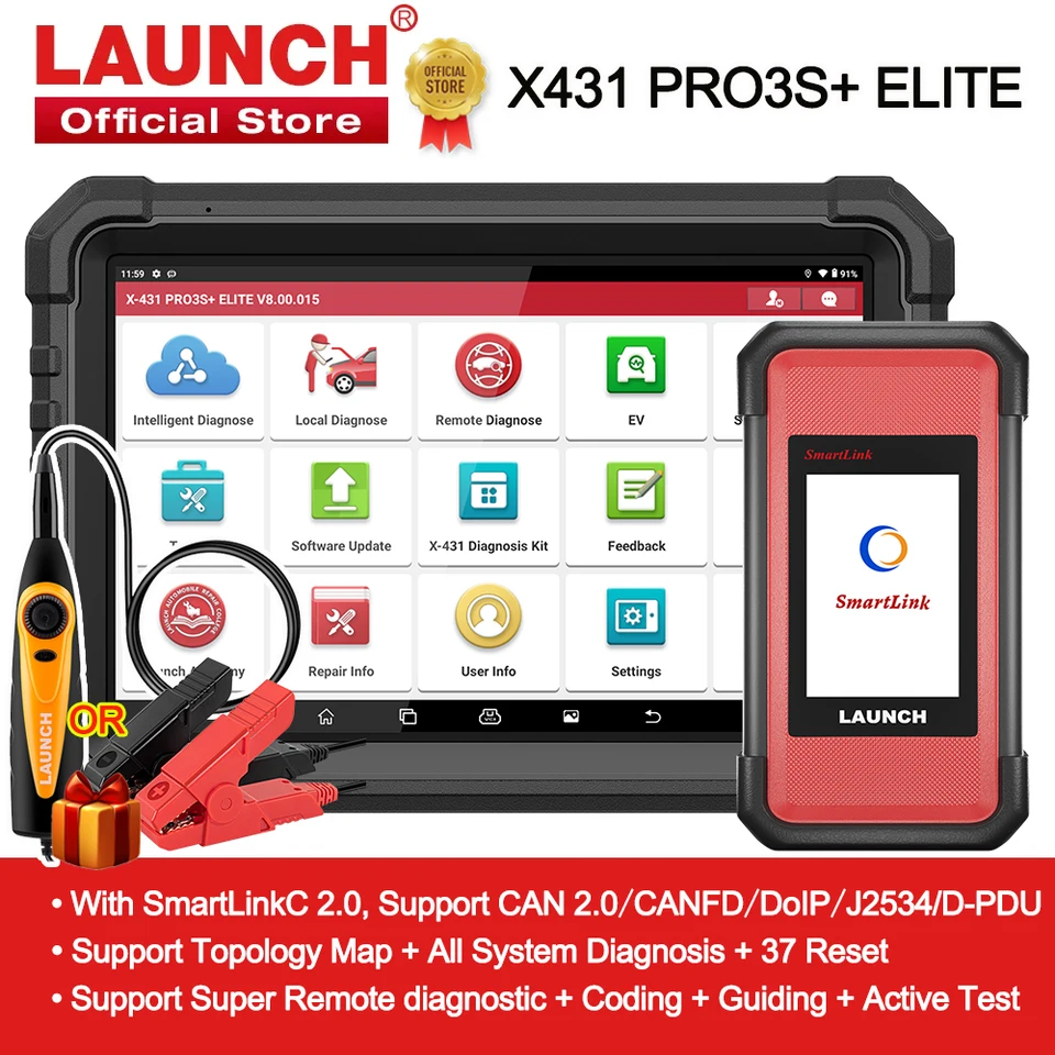 Spustenie X431 Pro3s Plus Elite SmartLink C v2.0 Diagnostické nástroje automobilu J2534 Can Fd Doip Auto OBD OBD2 Topológia skenera