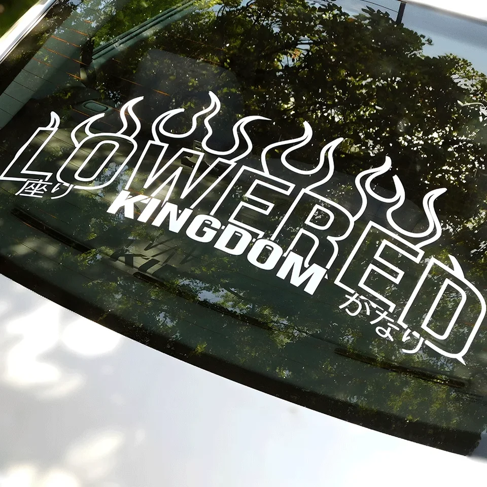 Spustený Kingdom Flame pre nálepku automobilov Zadné okno Zadné okno JDM Graphics postoj externé príslušenstvo vinylové obtisky