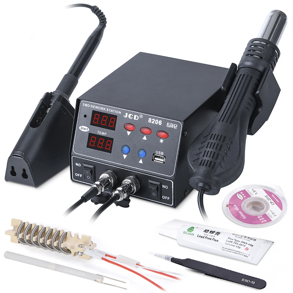 Spájkavá stanica 8206 800W 2 in 1 digitálny displej SMD Rework Hot Air Gun Solder Iron 220V ESD Zváranie náradie